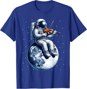 Astronaut Playing Violin on Moon Space Music Lover Novelty T-Shirt - T-Shirt | Royal