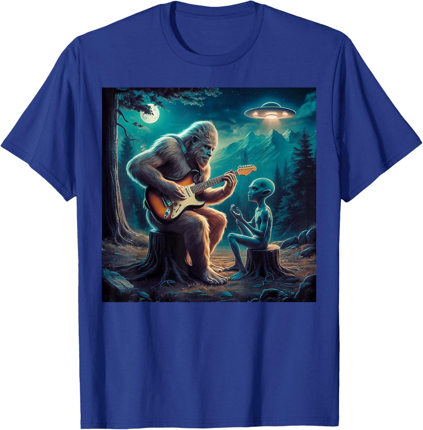 Alien Bigfoot Guitar Sasquatch UFO Gifts , Women, Kid T-Shirt - T-Shirt | Royal