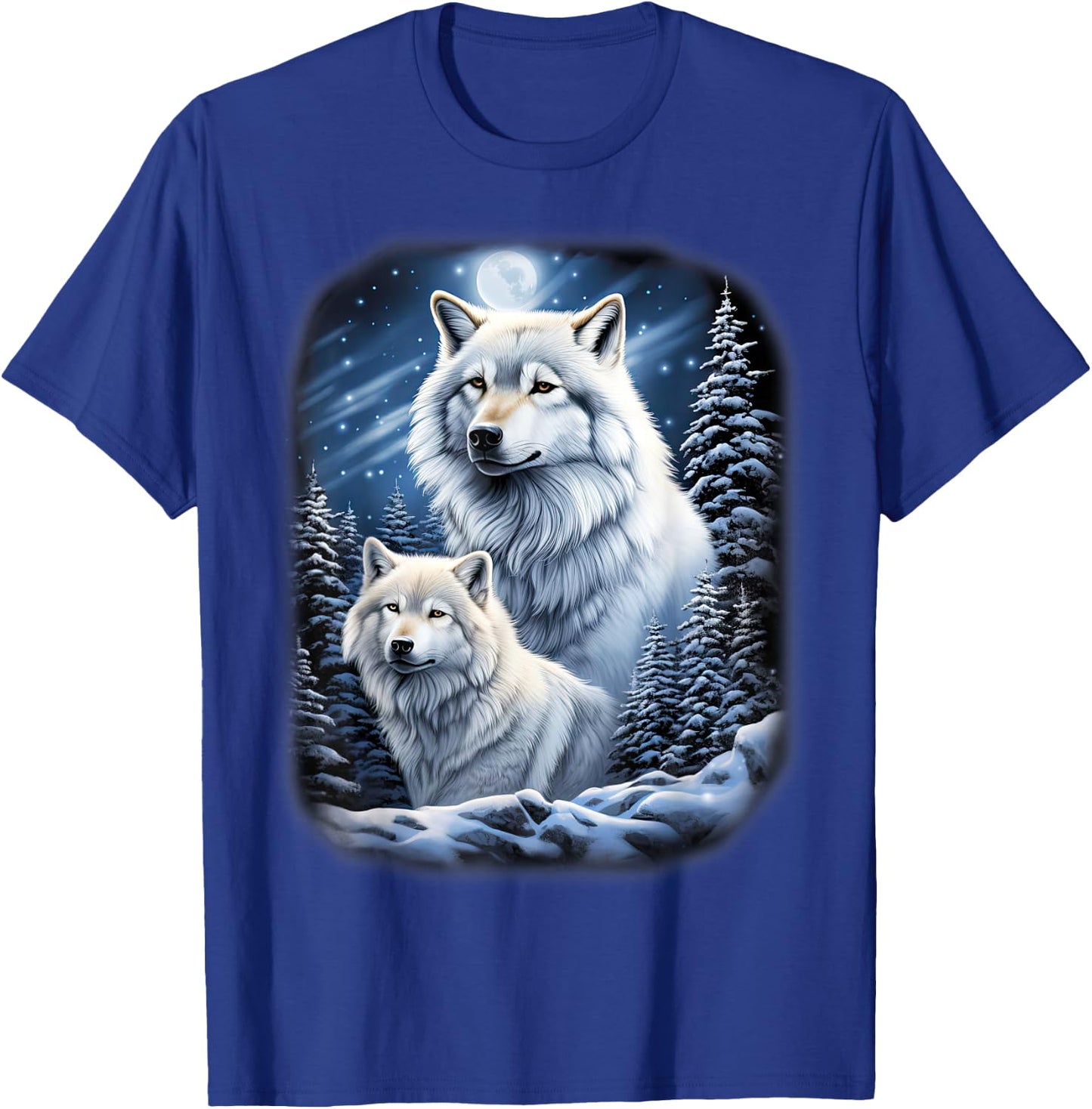 Wolves on an icy hill in the mountains with shiny moon T-Shirt - T-Shirt | Royal