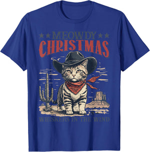 Meowdy Partner Cowboy Cat Christmas Vintage Cowboy Cat Santa T-Shirt - T-Shirt | Royal