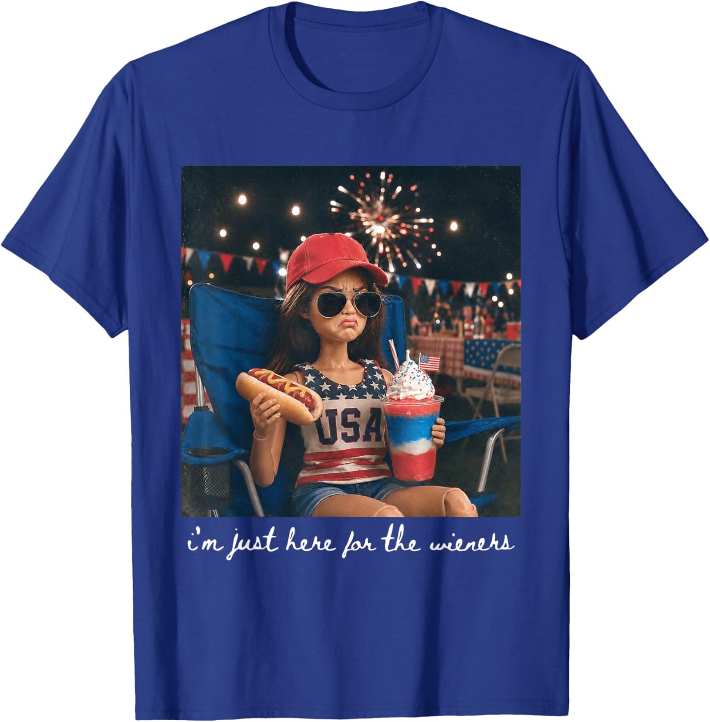 I'm Just Here for The Wieners American Fireworks 4th of July T-Shirt - T-Shirt | Royal