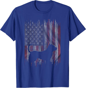 Vintage USA American Flag Love Pitbull Dog Silhouette T-Shirt - T-Shirt | Royal