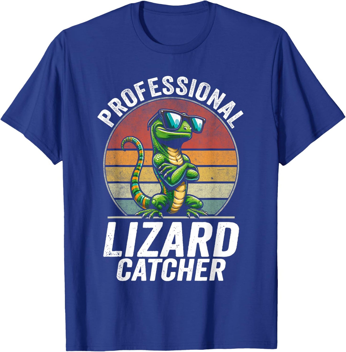Professional Lizard Catcher Funny Retro Gecko Lizard Hunter T-Shirt - T-Shirt | Royal