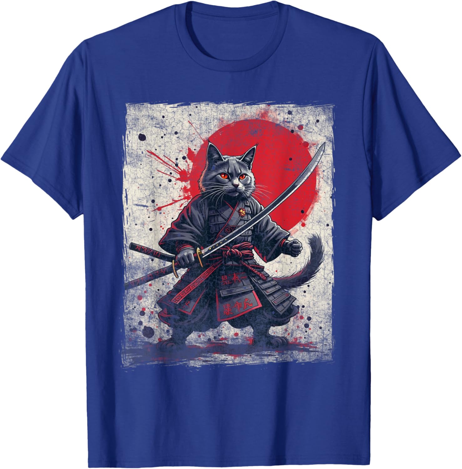 Samurai Cat Ukiyo-e Warrior Art Vintage Ninja Cat Graphic Women Kids T-Shirt - T-Shirt | Royal
