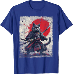 Samurai Cat Ukiyo-e Warrior Art Vintage Ninja Cat Graphic Women Kids T-Shirt - T-Shirt | Royal
