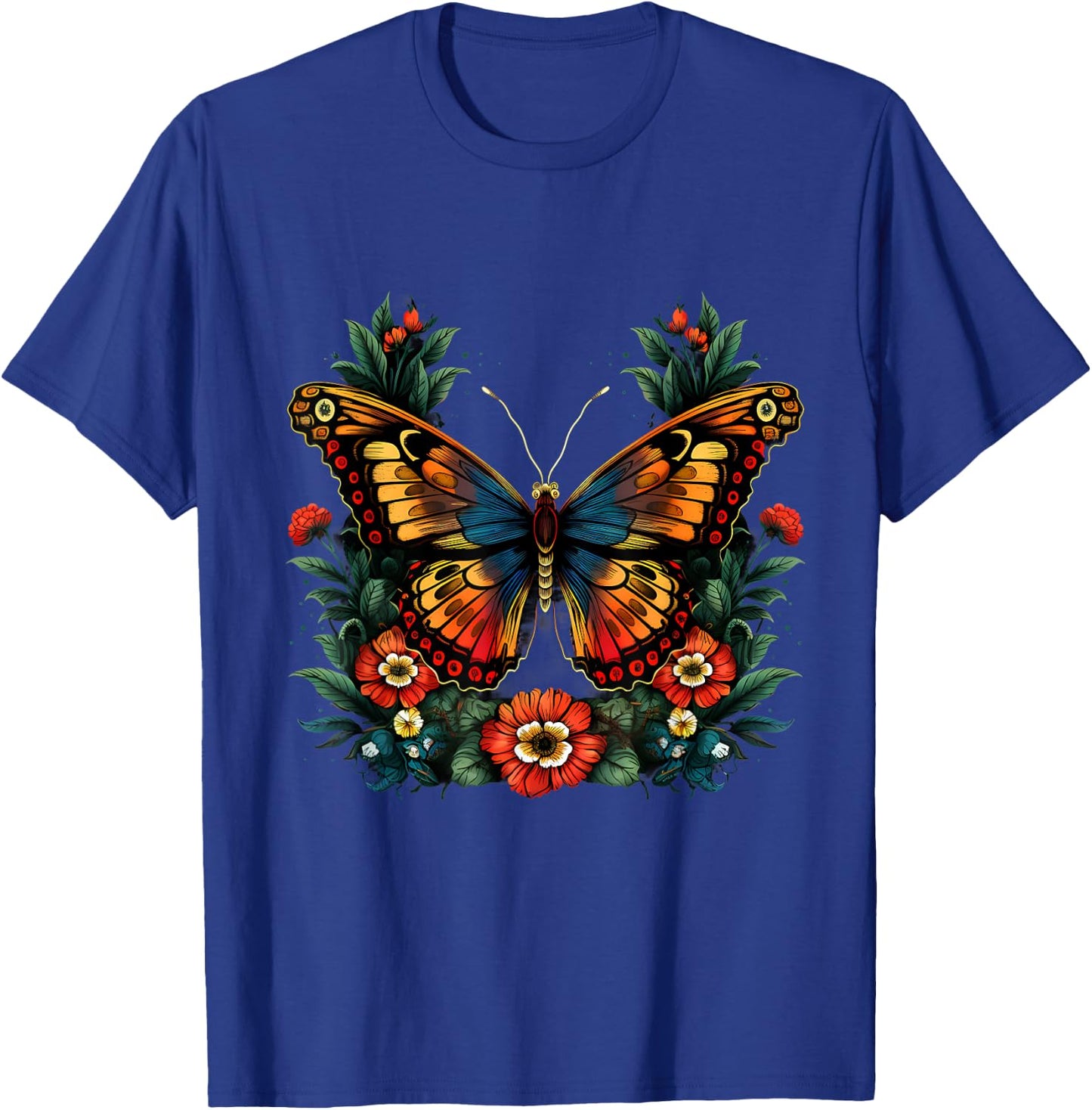 Butterfly Flower Artwork Floral Animal Art Nature Wildlife T-Shirt - T-Shirt | Royal