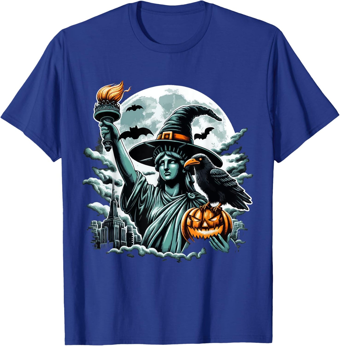 Statue of Liberty Witch Hat Halloween Spooky Feminist Funny T-Shirt - T-Shirt | Royal