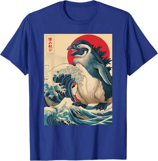 Pengzilla Penguin Japanese Art Funny Penguin Gift Men Women T-Shirt - T-Shirt | Royal