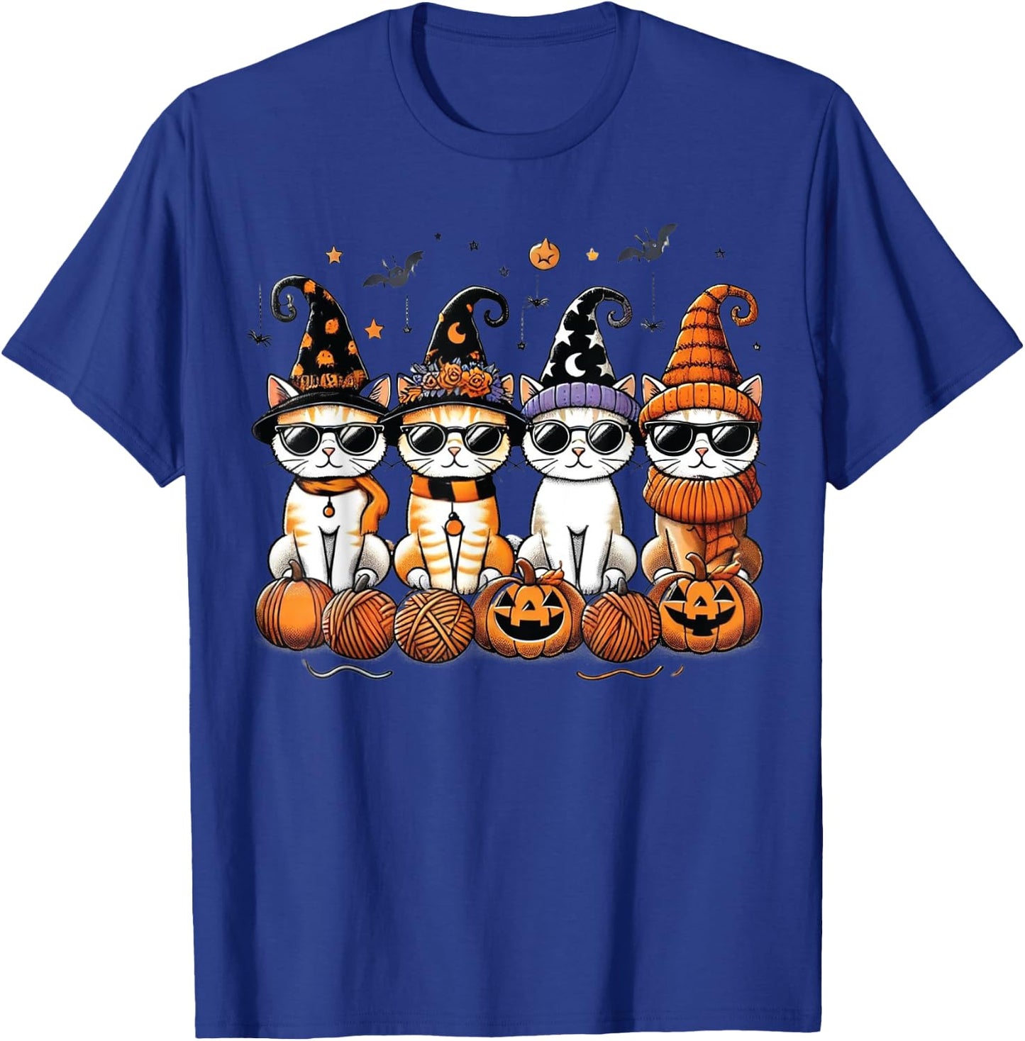 Cute Cats Witch Hat Funny Halloween Pumpkin Women Girls T-Shirt - T-Shirt | Royal