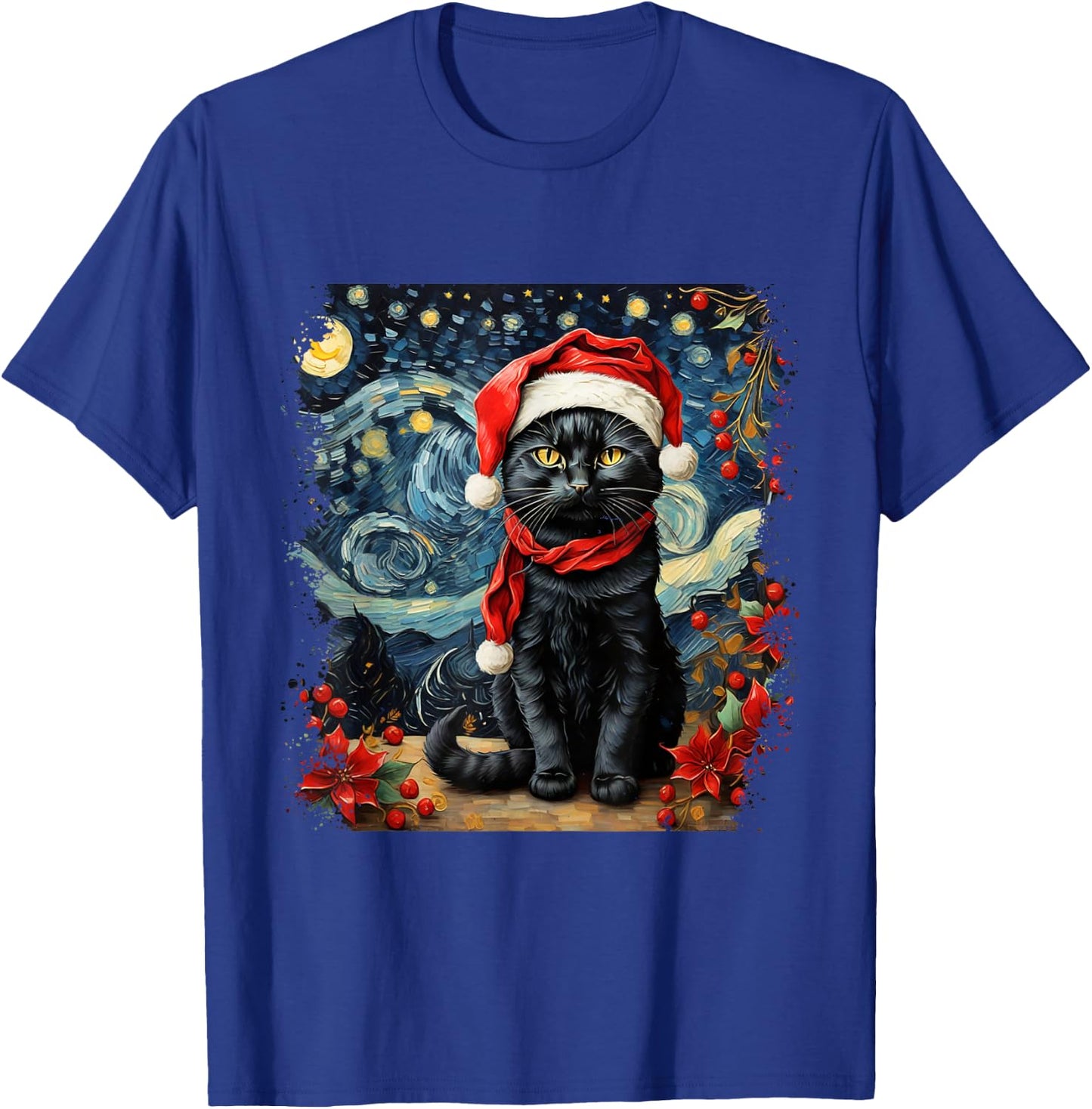 Van Gogh Starry Night Cat Funny Cat Christmas T-Shirt - T-Shirt | Royal