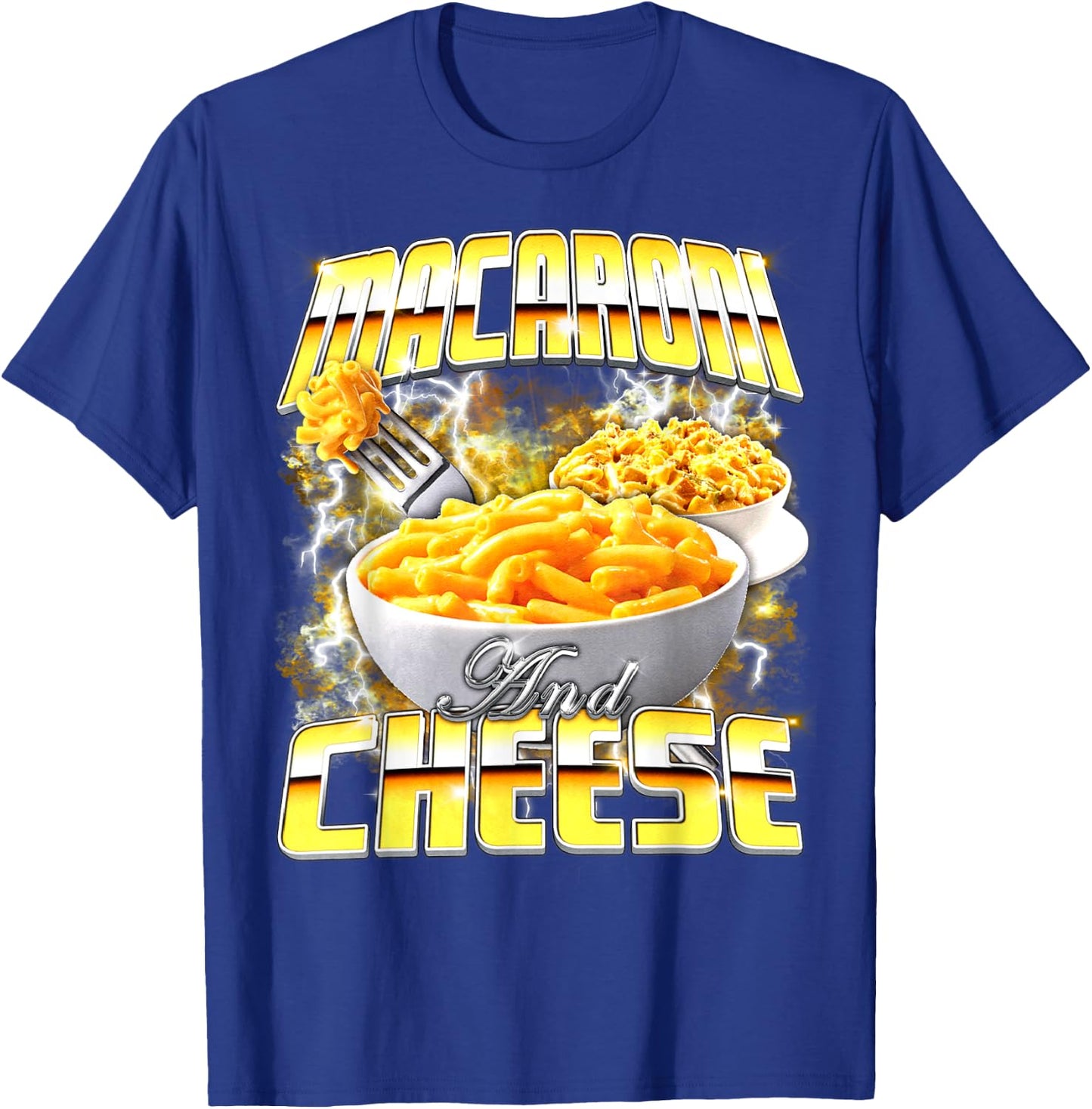 Macaroni and Cheese Meme Bootleg Rap Style 90s Vintage Funny T-Shirt - T-Shirt | Royal