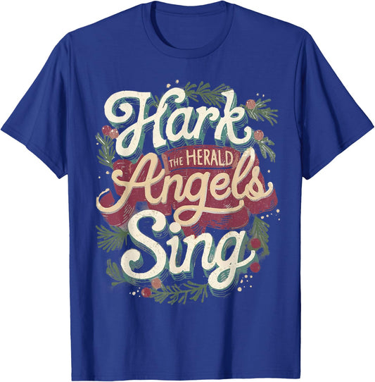 Retro Hark the Heralds Angels Sing Christian Christmas T-Shirt - T-Shirt | Royal