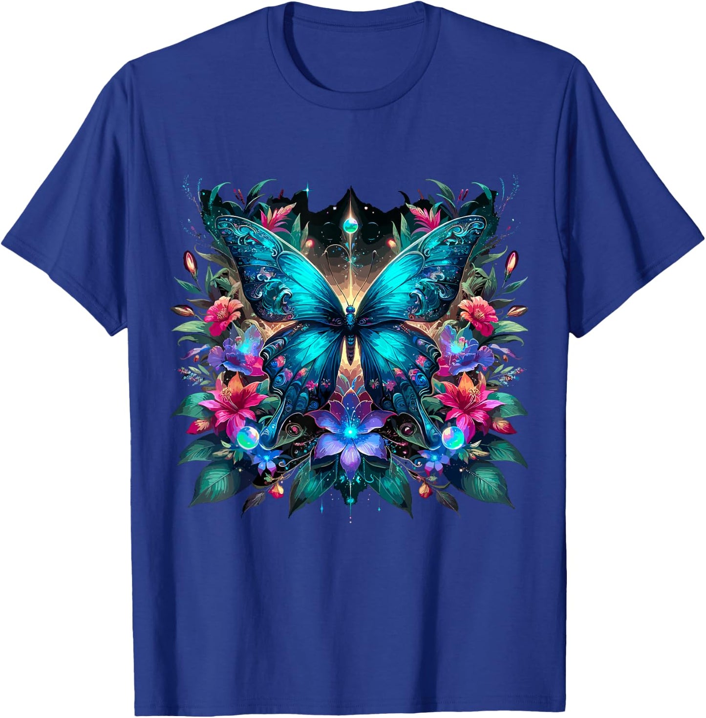 Magical Butterfly and Flowers T-Shirt - T-Shirt | Royal