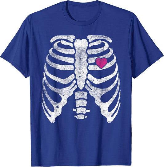 Skeleton Heart Rib Cage X-Ray Adult Kids Funny Halloween T-Shirt - T-Shirt | Royal