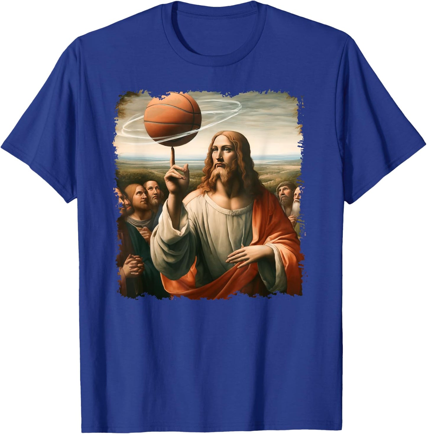 Jesus Spin A Basketball Painting, Christian Basketball T-Shirt - T-Shirt | Royal
