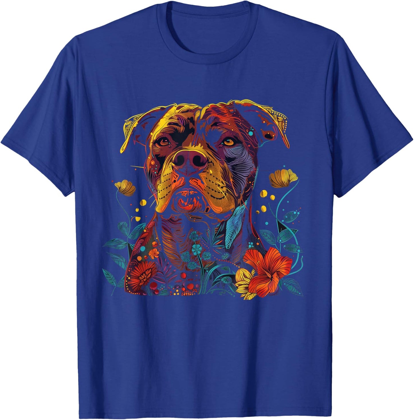 Pitbull Floral Dog Lover Vintage Flower Art Pitbull Mom Dad T-Shirt - T-Shirt | Royal