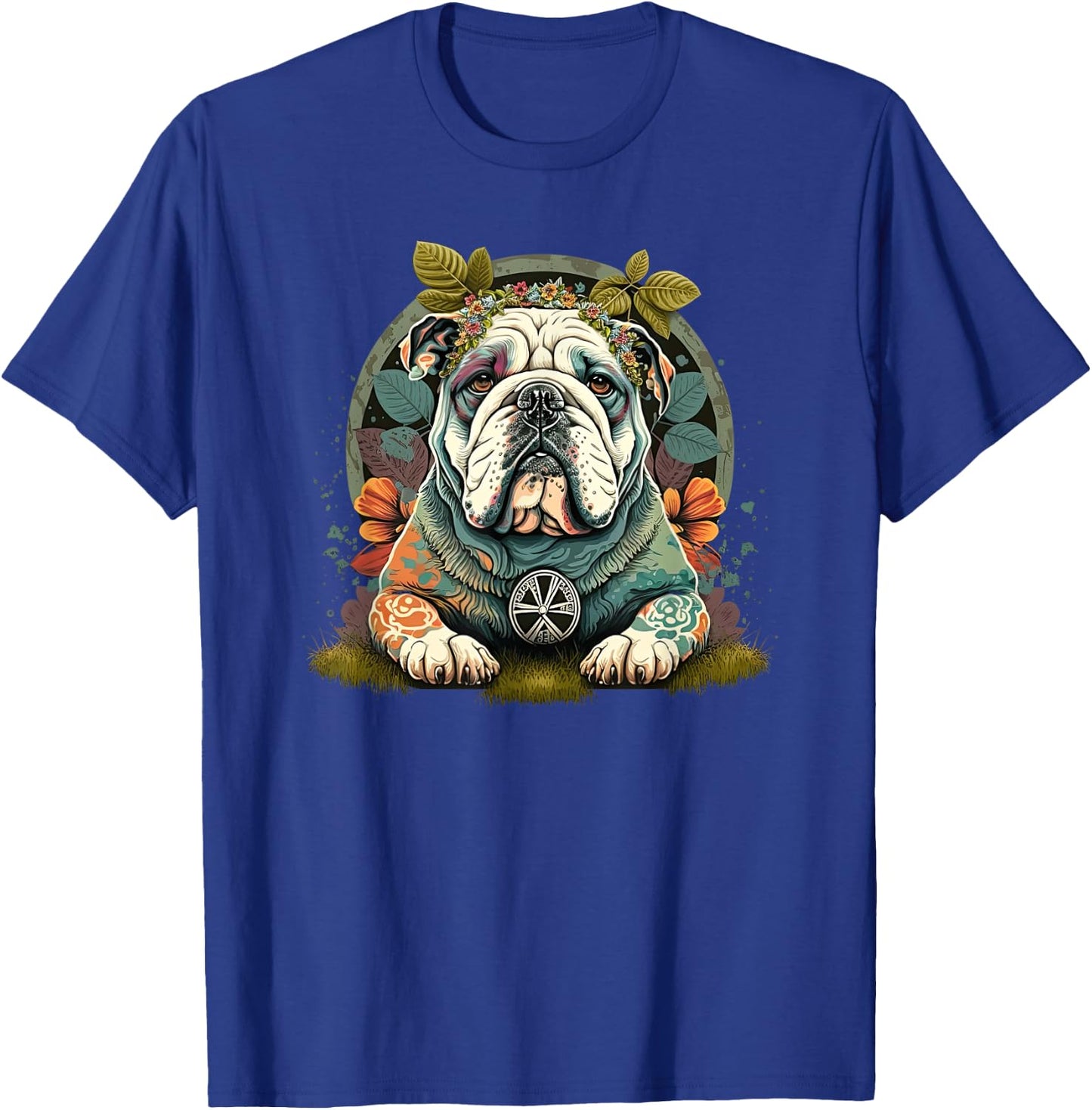 Funny Bulldog Dog Hippie T-Shirt - T-Shirt | Royal