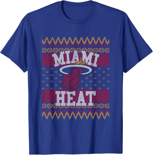 NBA Miami Heat Ugly Christmas Sweater Style T-Shirt - T-Shirt | Royal