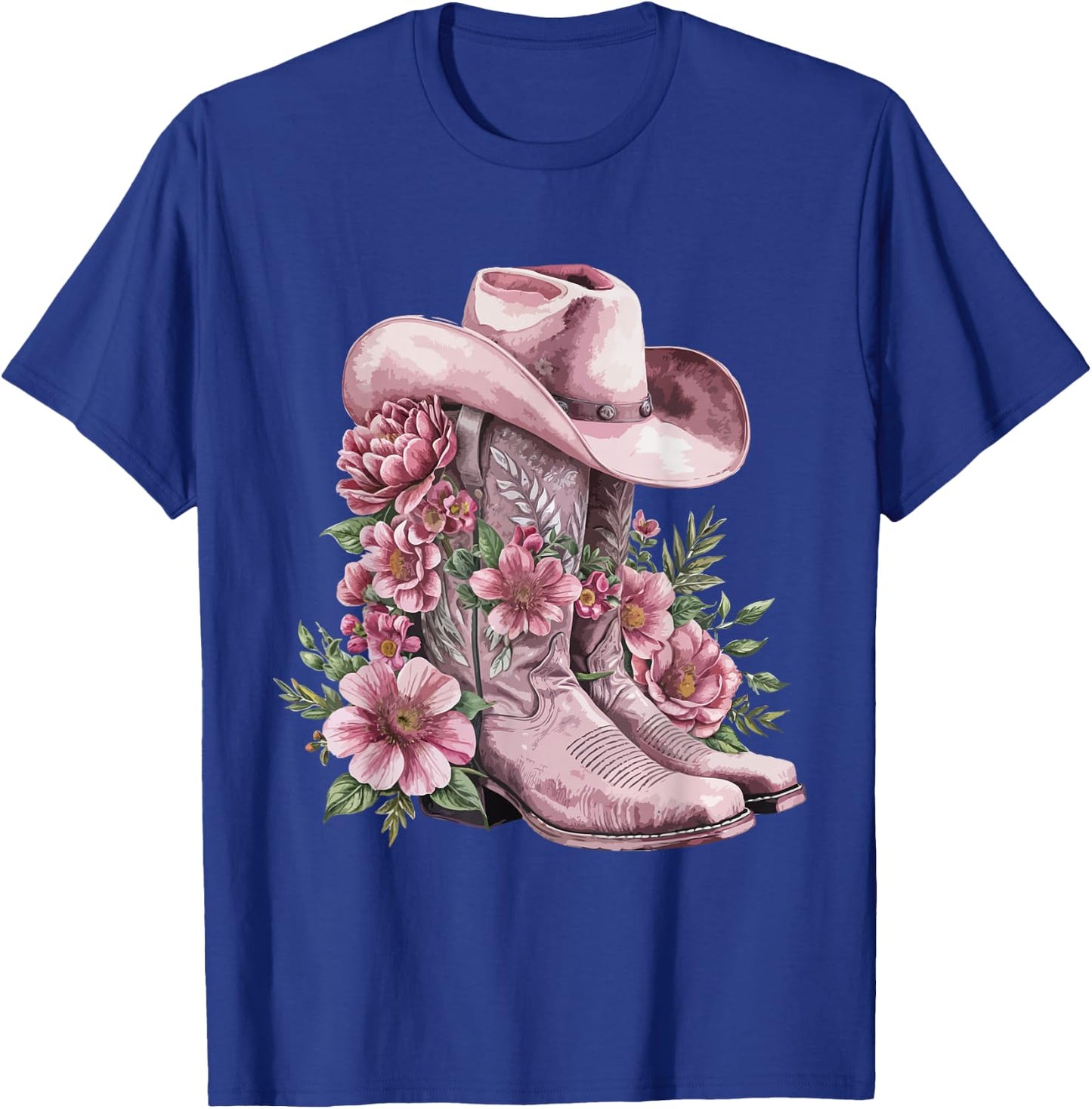 Watercolor Cowgirl Floral Boots Hat Western Boots Boho Women T-Shirt - T-Shirt | Royal