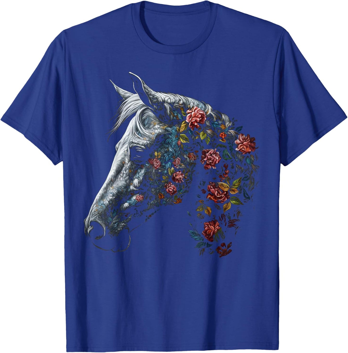 Horse Art Flowers - Horse Motif Riding Animals Horse T-Shirt - T-Shirt | Royal
