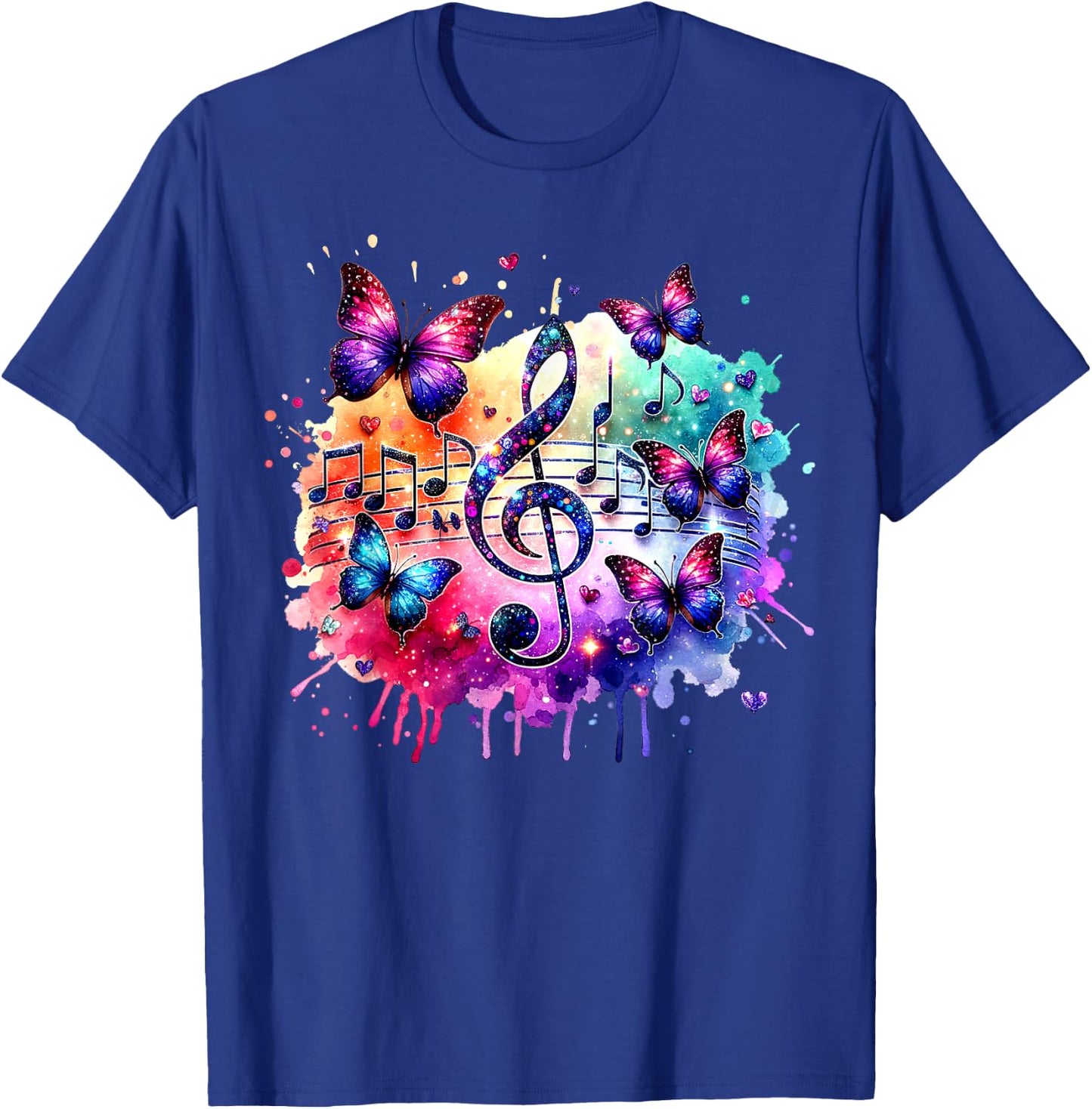 Colorful Music Notes Butterflies Musician Art Music Teacher Men Women Kids T-Shirt - T-Shirt | Royal