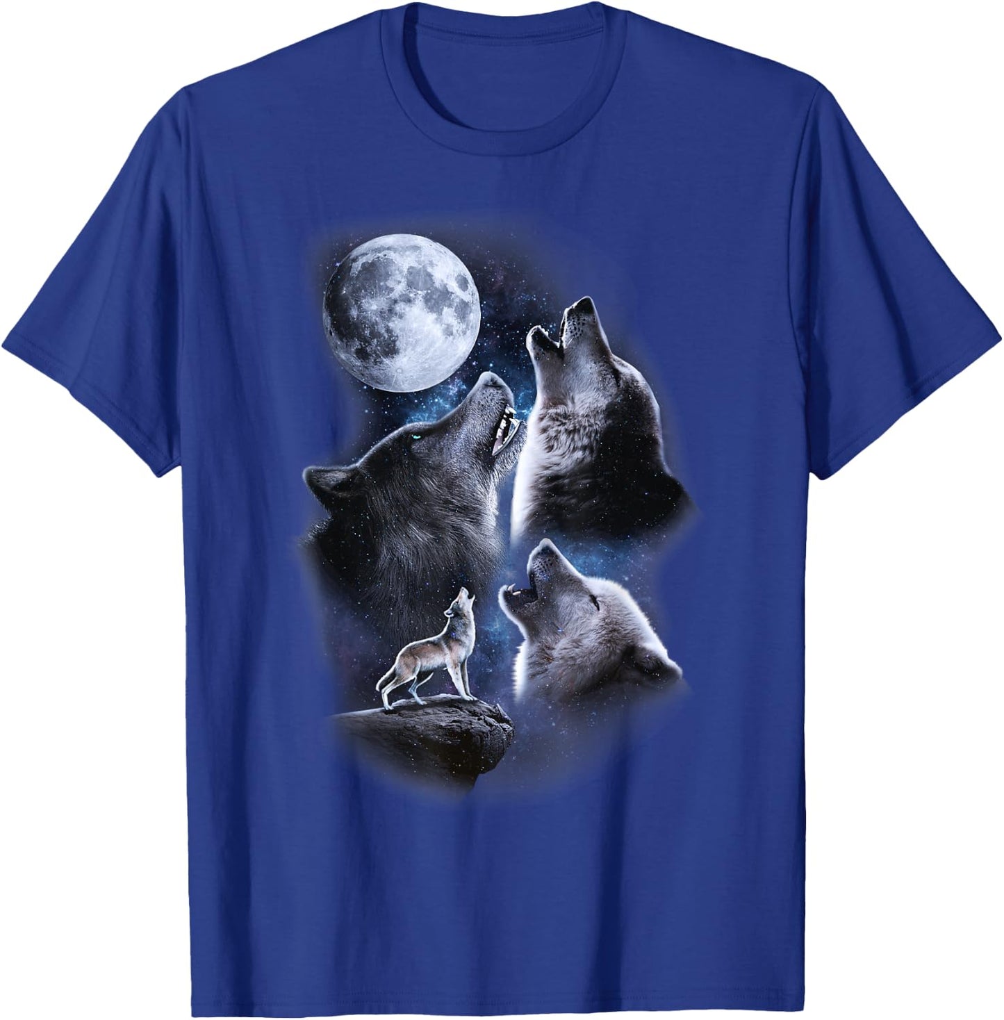 Howling wolves in the full moon moonlight with starry sky T-Shirt - T-Shirt | Royal