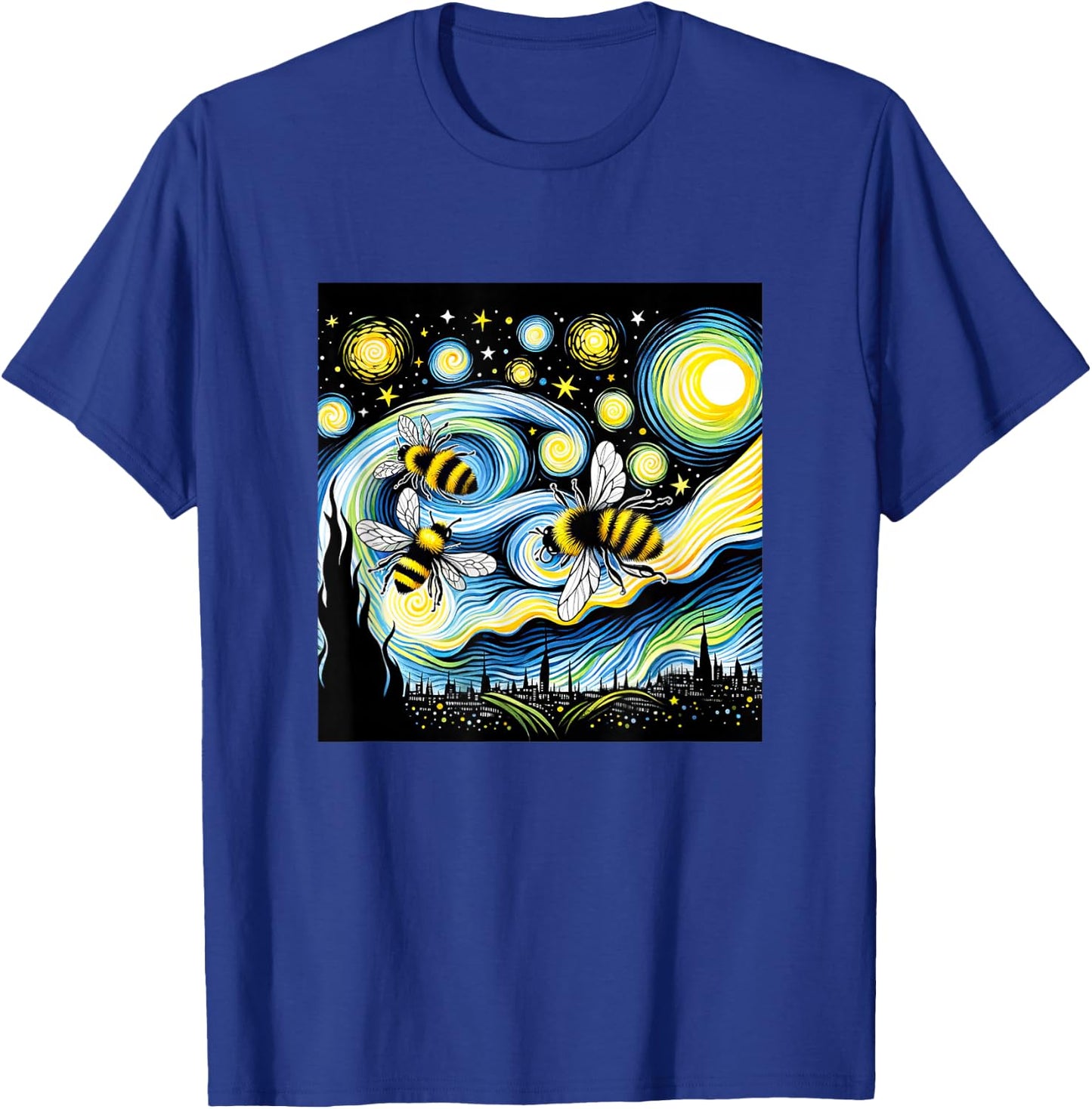 Bee Van Gogh Starry Night Art Painting Vintage T-Shirt - T-Shirt | Royal