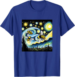 Bee Van Gogh Starry Night Art Painting Vintage T-Shirt - T-Shirt | Royal