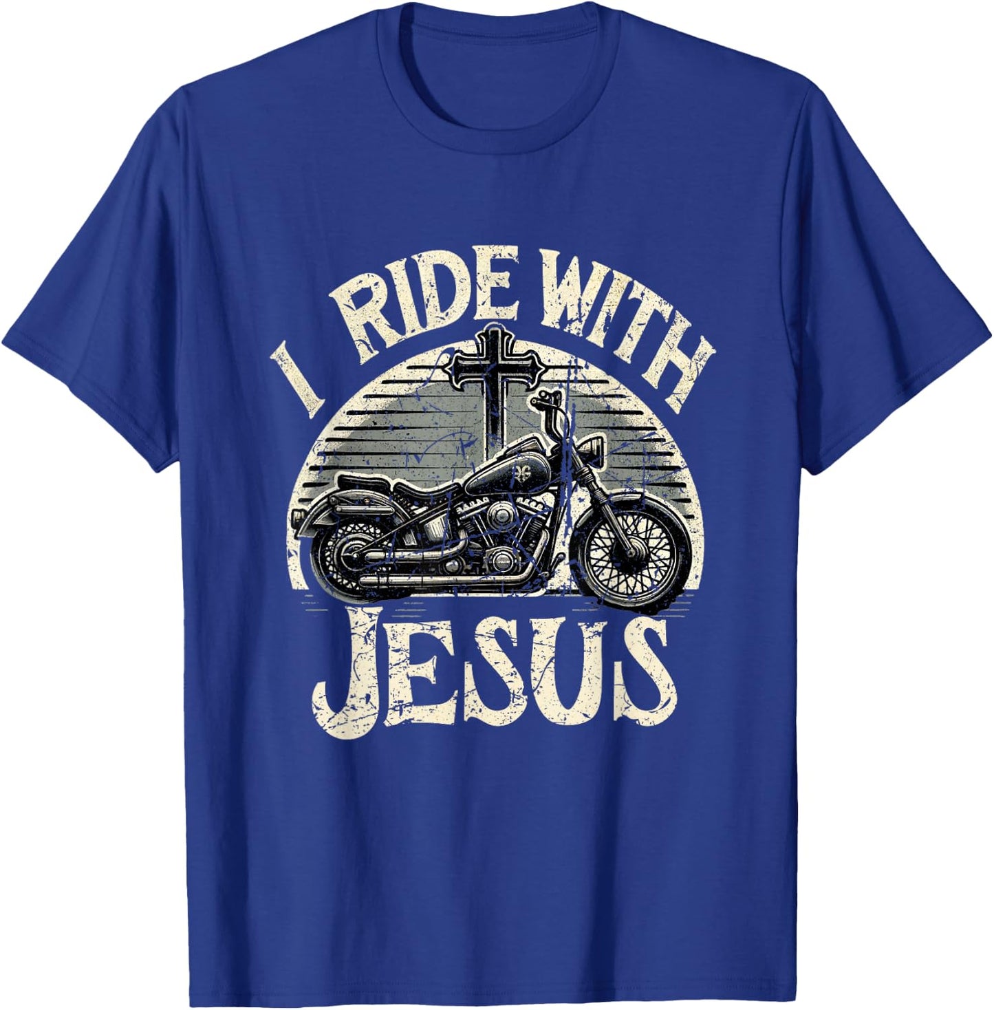 Vintage I Ride With Jesus Motorcycle Christian T-Shirt - T-Shirt | Royal