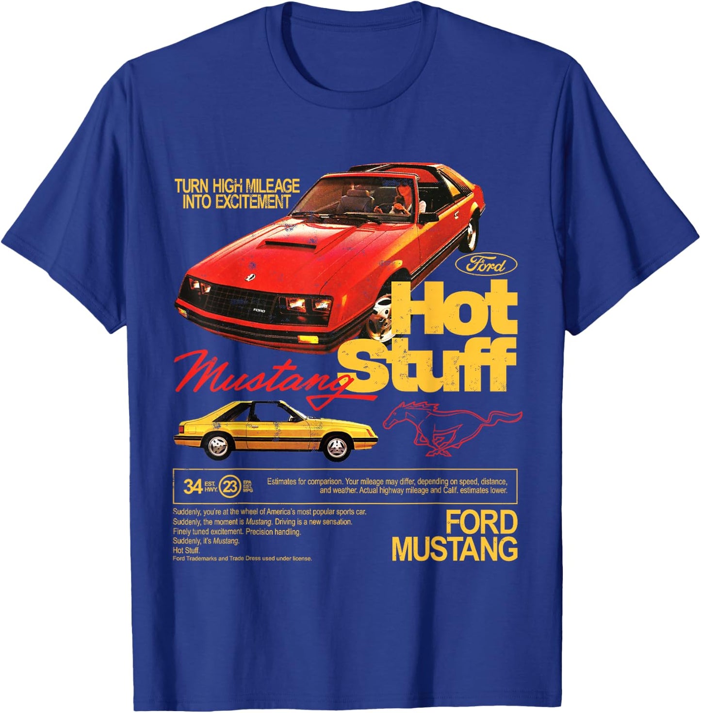Ford - Mustang 1981 Hot Stuff with Pony Logo T-Shirt - T-Shirt | Royal