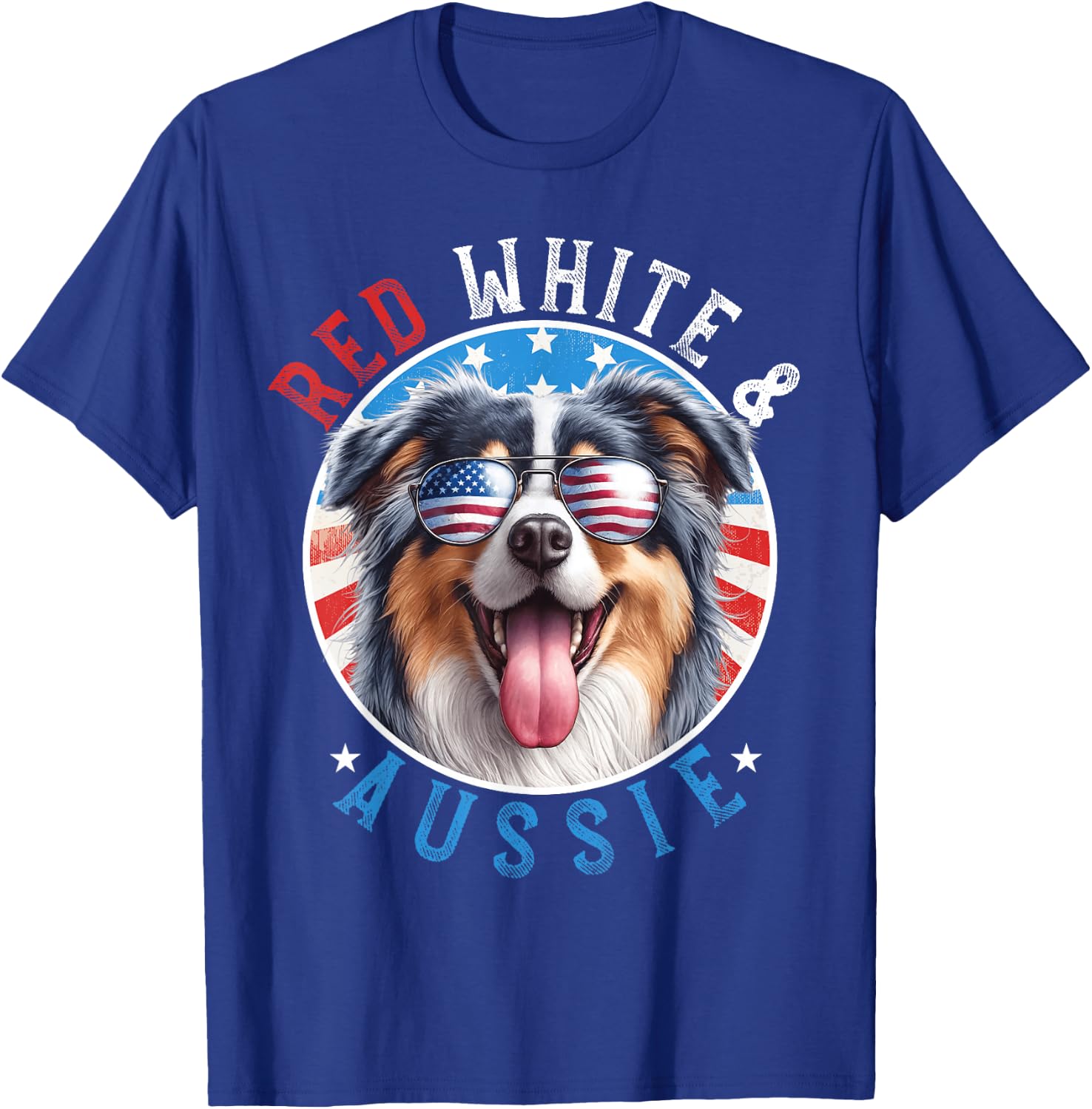Australian Shepherd Dog 4th of July Red White and Aussie Kids Men T-Shirt - T-Shirt | Royal