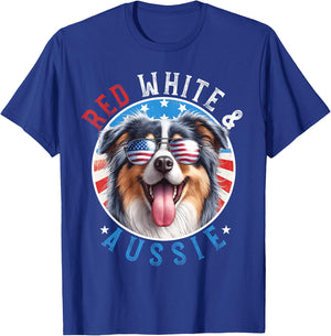 Australian Shepherd Dog 4th of July Red White and Aussie Kids Men T-Shirt - T-Shirt | Royal