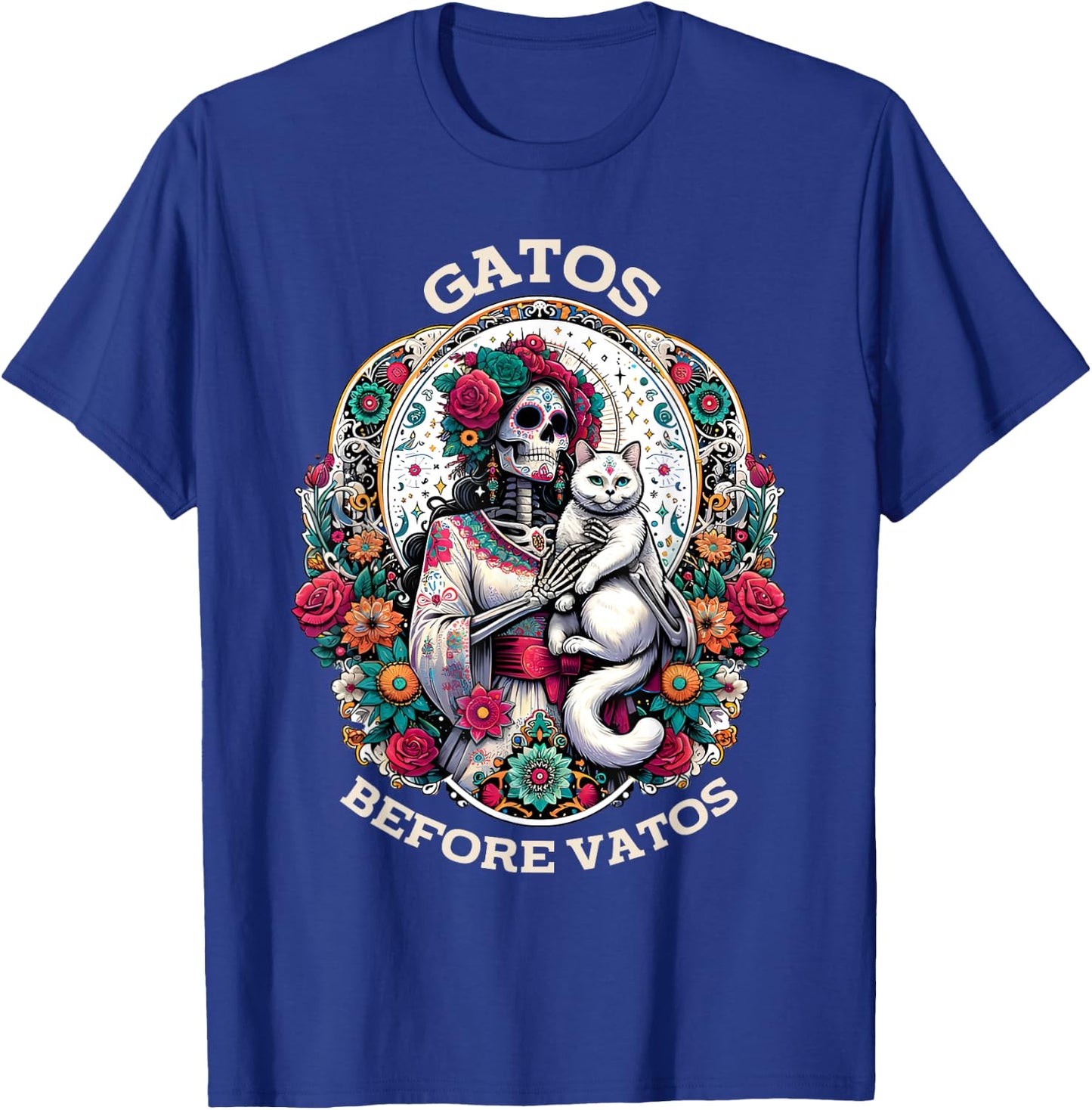 Gatos Before Vatos Tarot Card Skeleton Cat Mexican Fiesta T-Shirt - T-Shirt | Royal