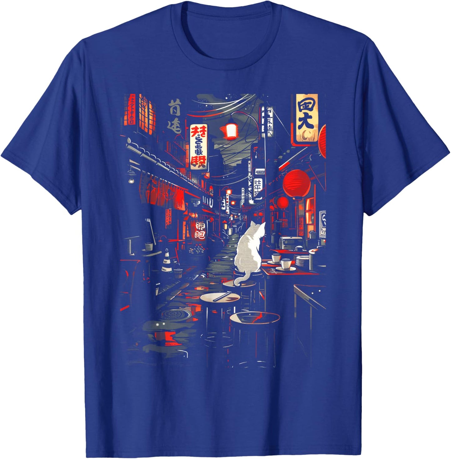Japanese City Vintage Cat Sushi Japanese street Men Women T-Shirt - T-Shirt | Royal