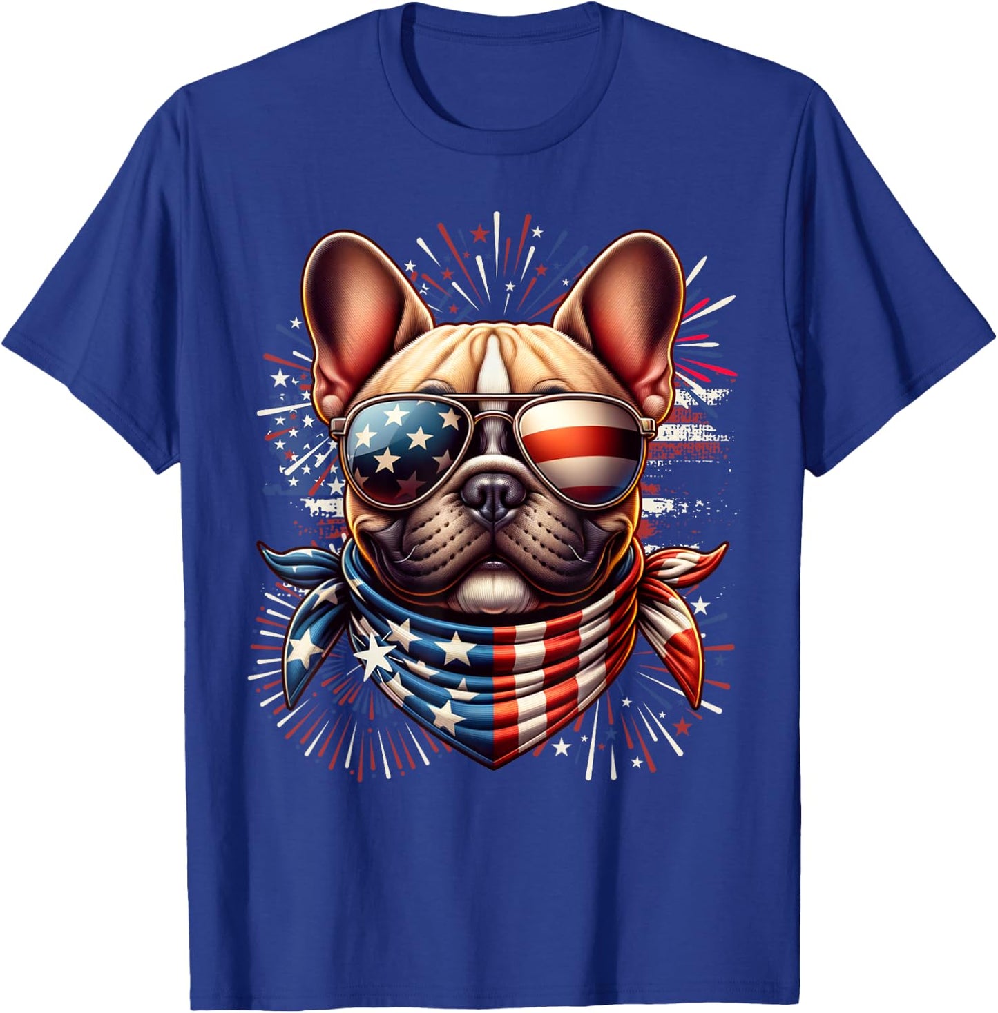 French Bulldog Patriotic 4th of July Fireworks USA Frenchie T-Shirt - T-Shirt | Royal
