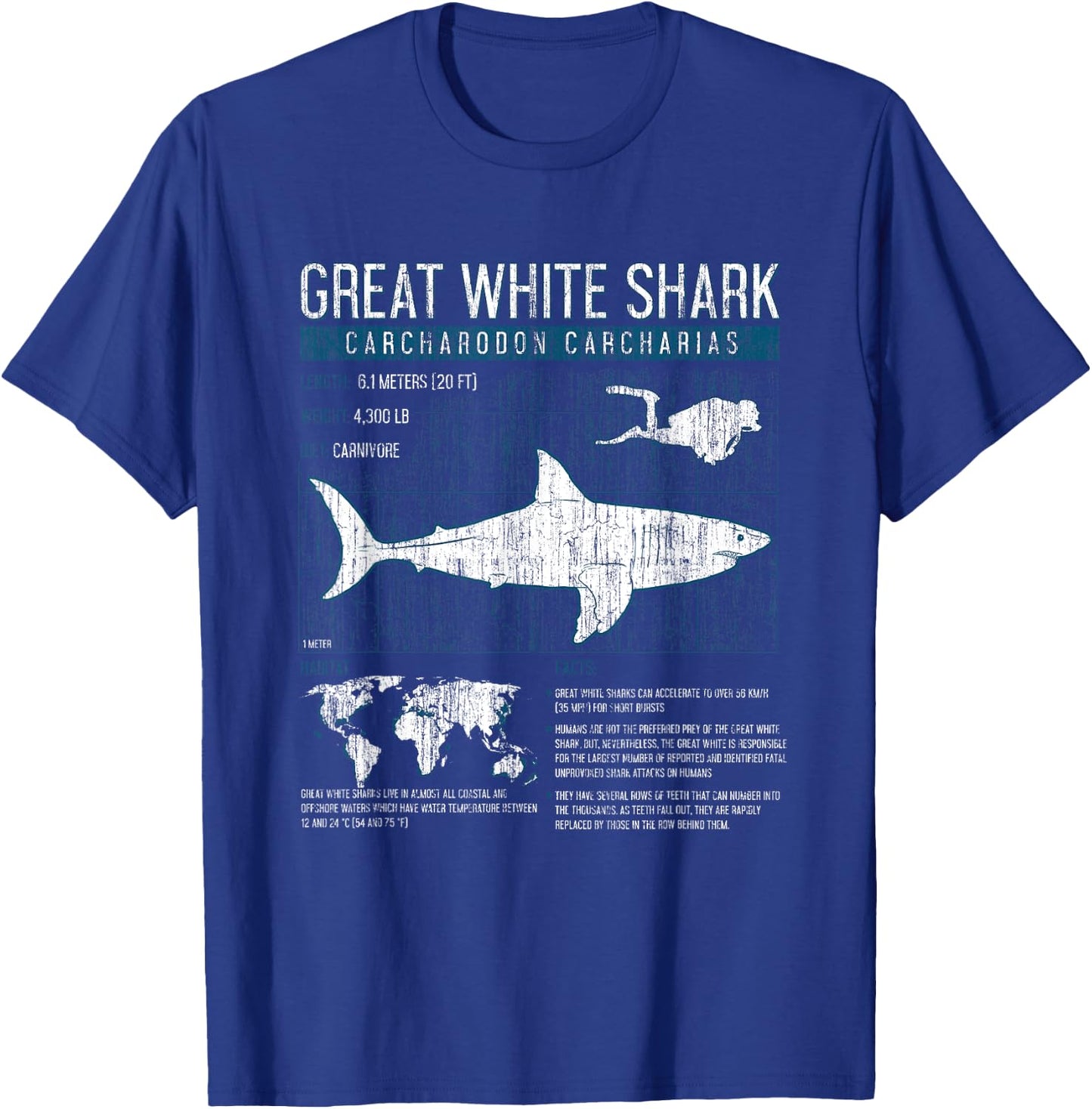 Great White Shark T Shirt Science Sharks Facts Geek Graphic T-Shirt - T-Shirt | Royal