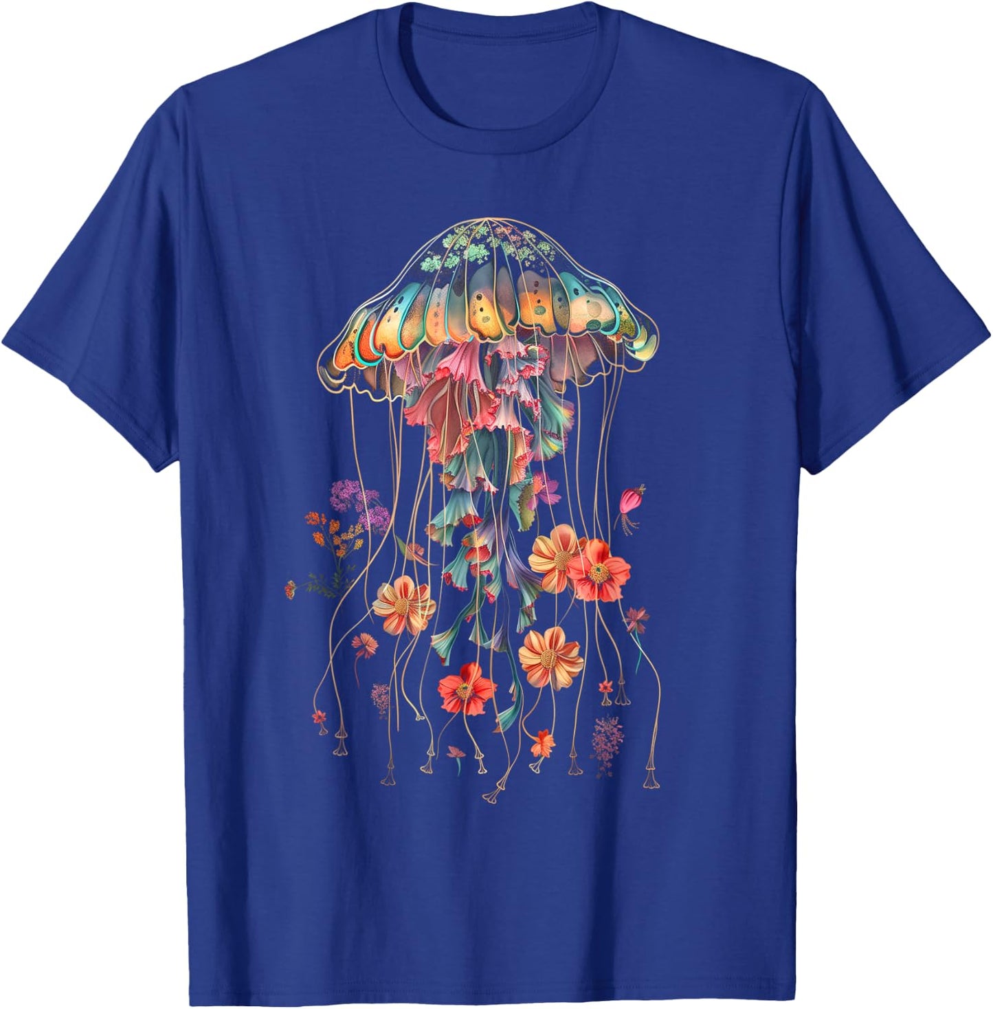 Jellyfish Flowers Vintage Floral Scuba Diving Surf T-Shirt - T-Shirt | Royal