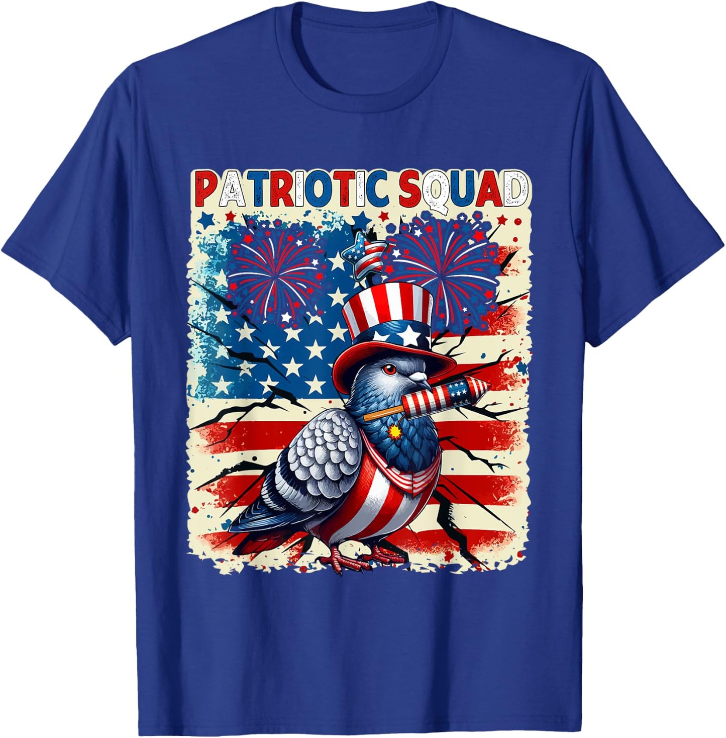 Patriotic Squad Pigeon 4th Of July Fireworks US Flag Lover T-Shirt - T-Shirt | Royal