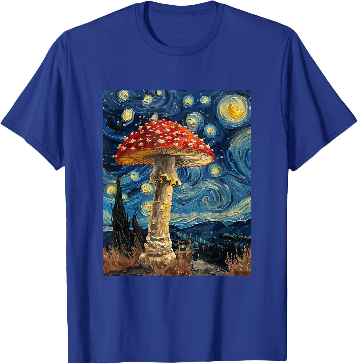 Mushroom - Van Gogh Style - Starry Night T-Shirt - T-Shirt | Royal