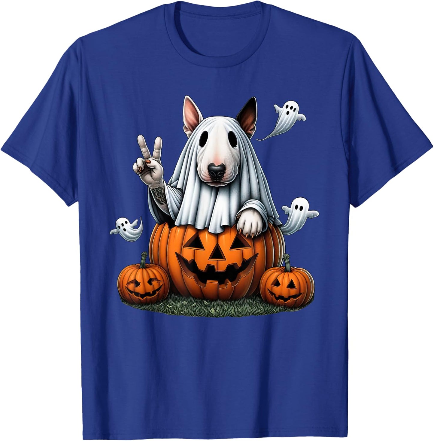 Funny Bull Terrier Ghost Boo Halloween Kids T-Shirt - T-Shirt | Royal