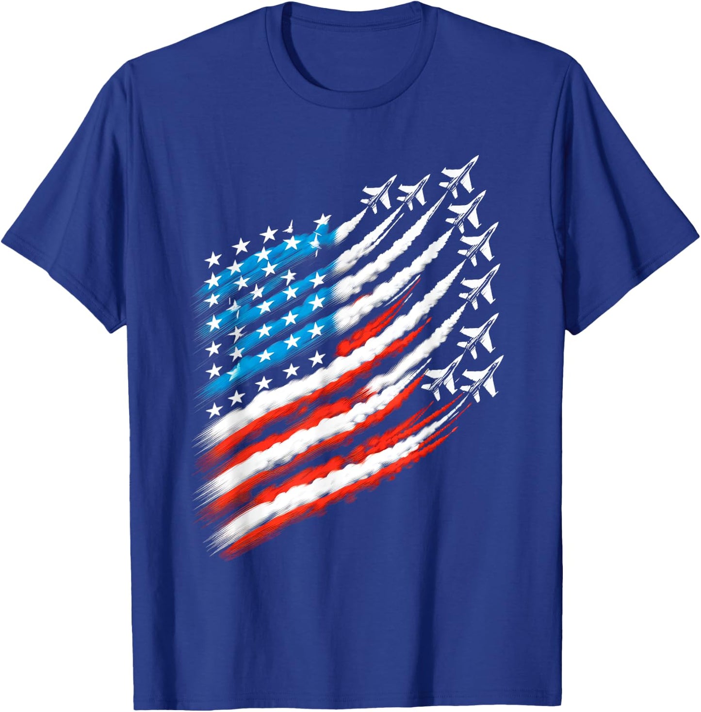 American Patriotic Fighter Jets USA Flag Waving 4th of July Women Men T-Shirt - T-Shirt | Royal
