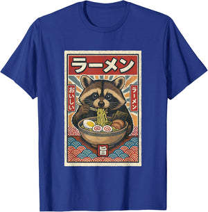 Kawaii Raccoon Retro Vintage Japanese Slurping Ramen Funny T-Shirt - T-Shirt | Royal