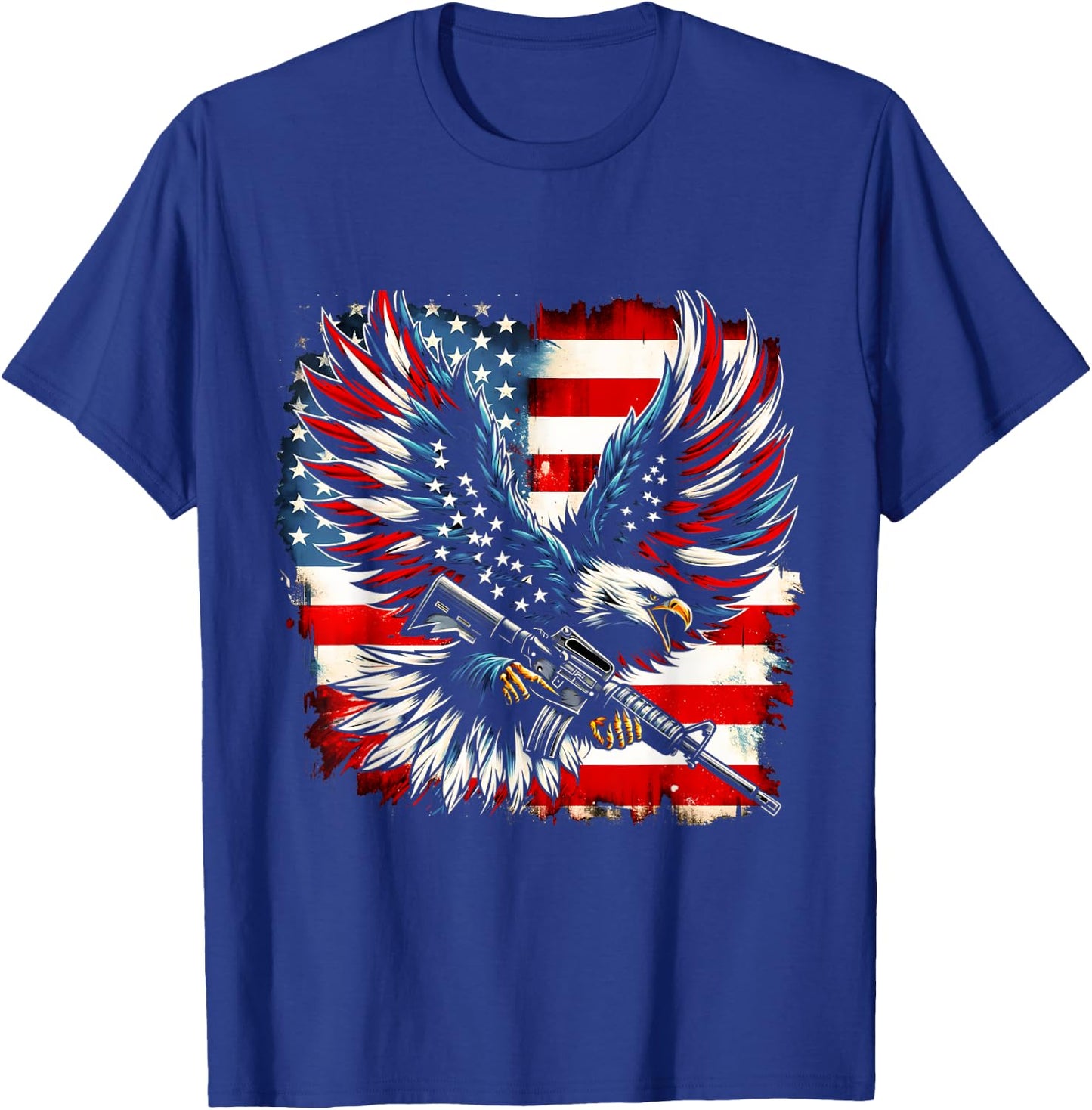 American Flag Eagle with Rifle T-Shirt - T-Shirt | Royal