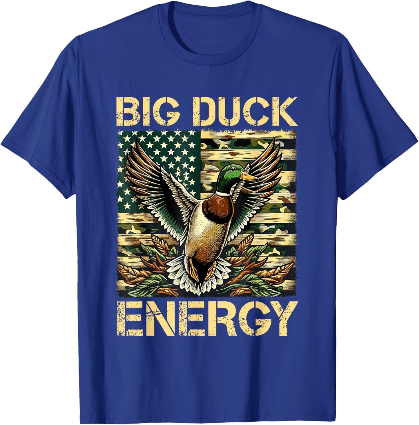 Vintage Big Duck Hunting Energy Camo American Flag Apparel T-Shirt - T-Shirt | Royal