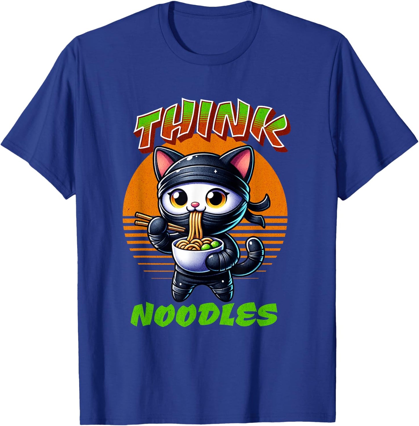 Think Noodles mmm noodles Kawaii Ninja Cat Funny Cat Men Women Kids T-Shirt - T-Shirt | Royal