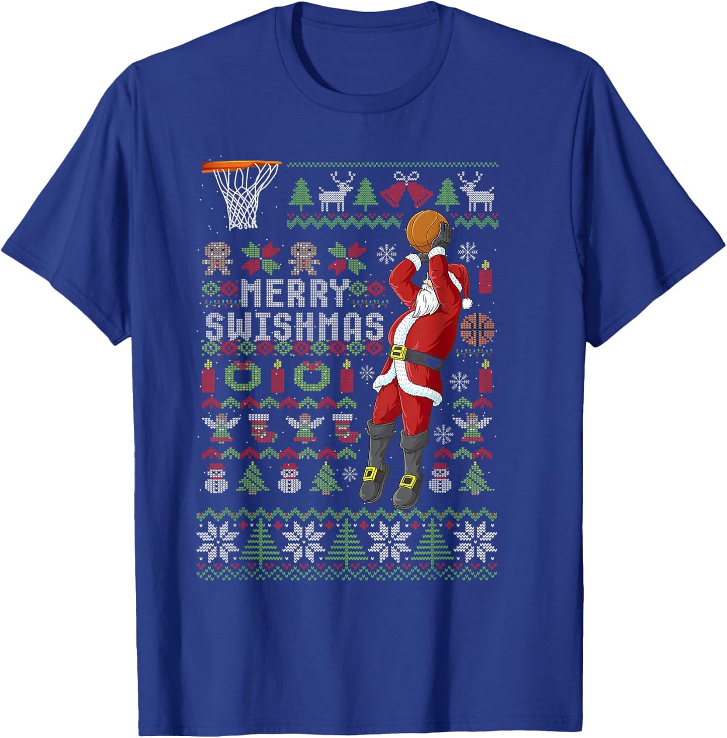 Merry Swishmas Ugly Christmas Basketball Christmas T-Shirt - T-Shirt | Royal