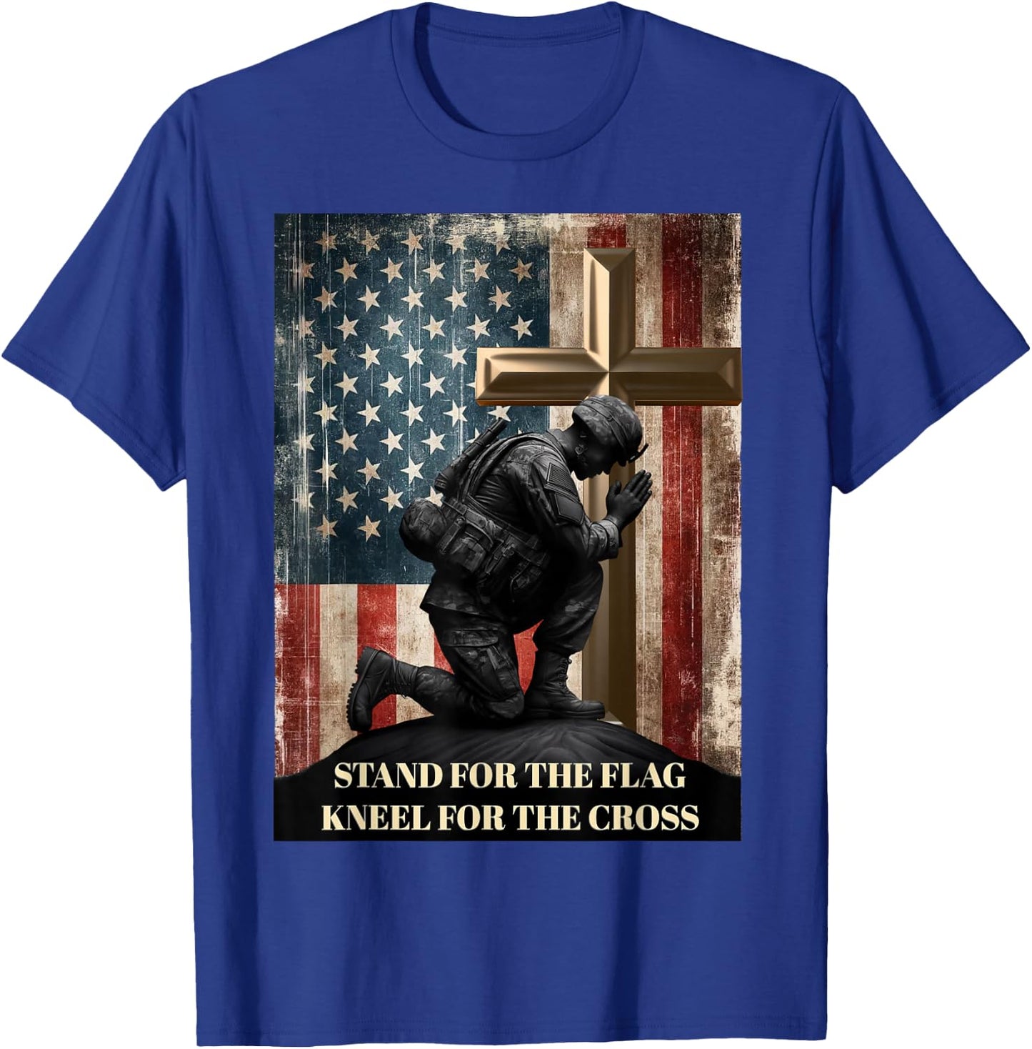 I Stand for The Flag and Kneel for The Cross US Flag USA T-Shirt - T-Shirt | Royal