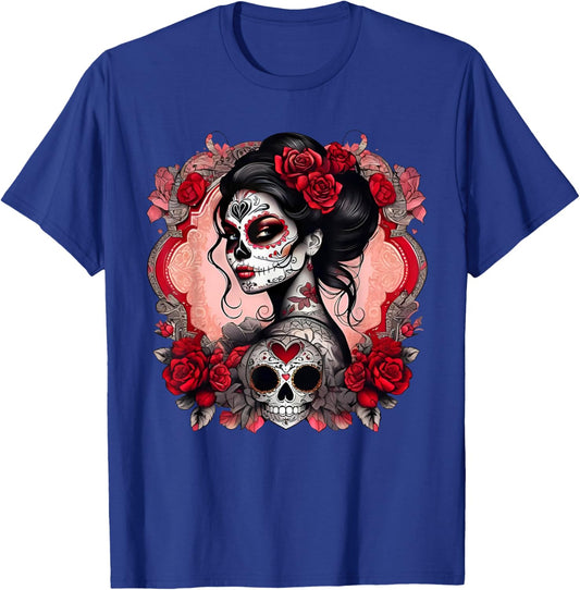 Sugar Skull Women De Los Muertos La Catrina Day Of The Dead T-Shirt - T-Shirt | Royal