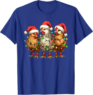 Christmas Chicken Santa Christmas Lights Chicken Xmas Tree T-Shirt - T-Shirt | Royal