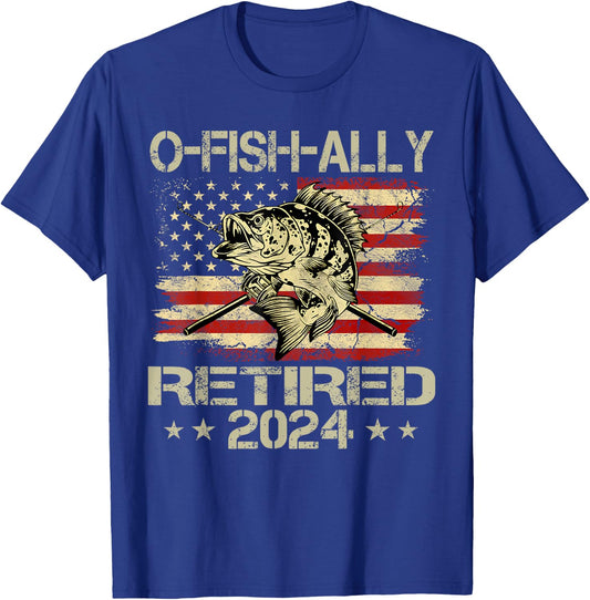 Retirement Shirt 2024 Fisherman O-Fish-Ally Retired 2024 T-Shirt - T-Shirt | Royal